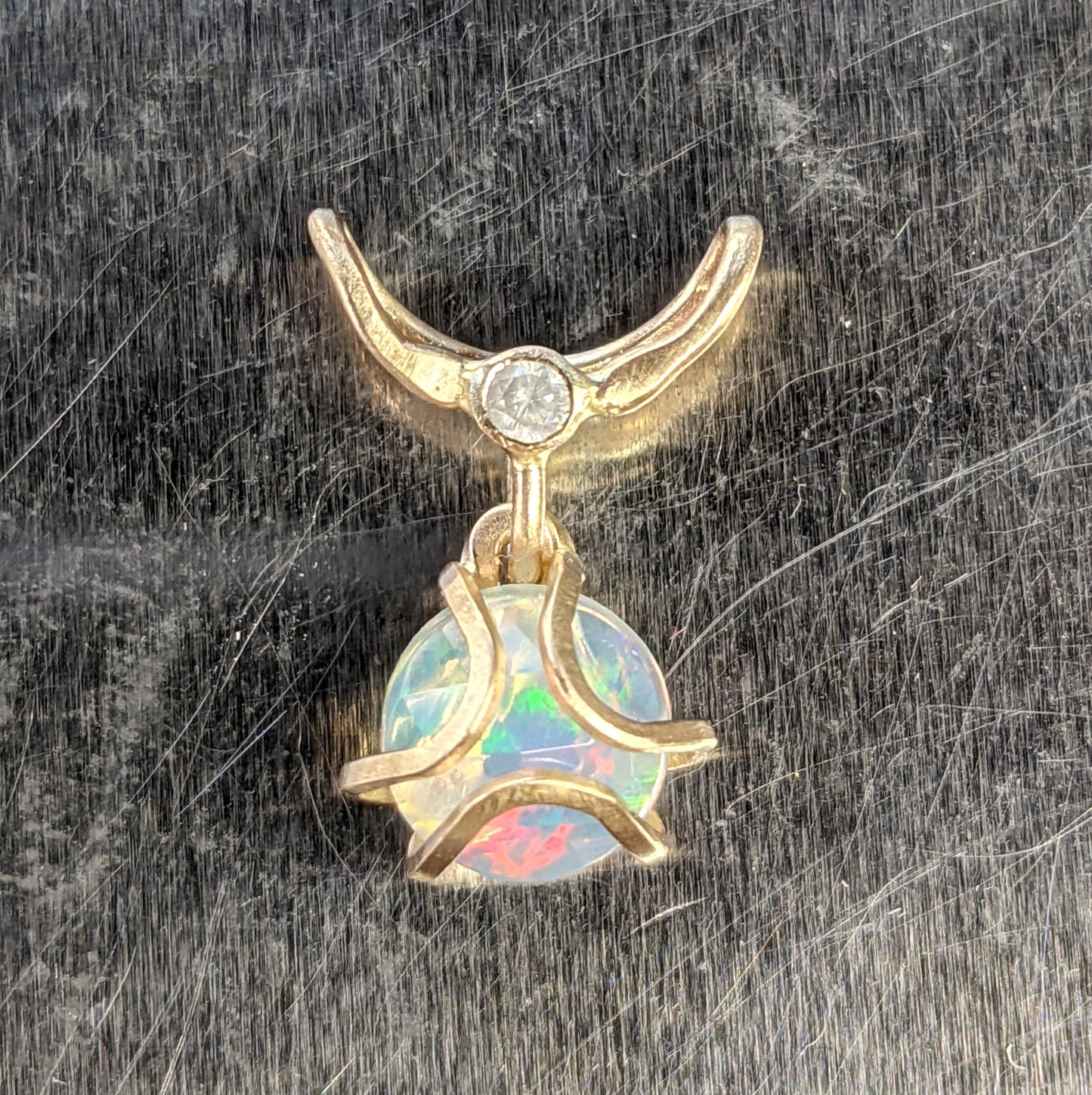 Opal and Diamond Iris Pendant Necklace 14k