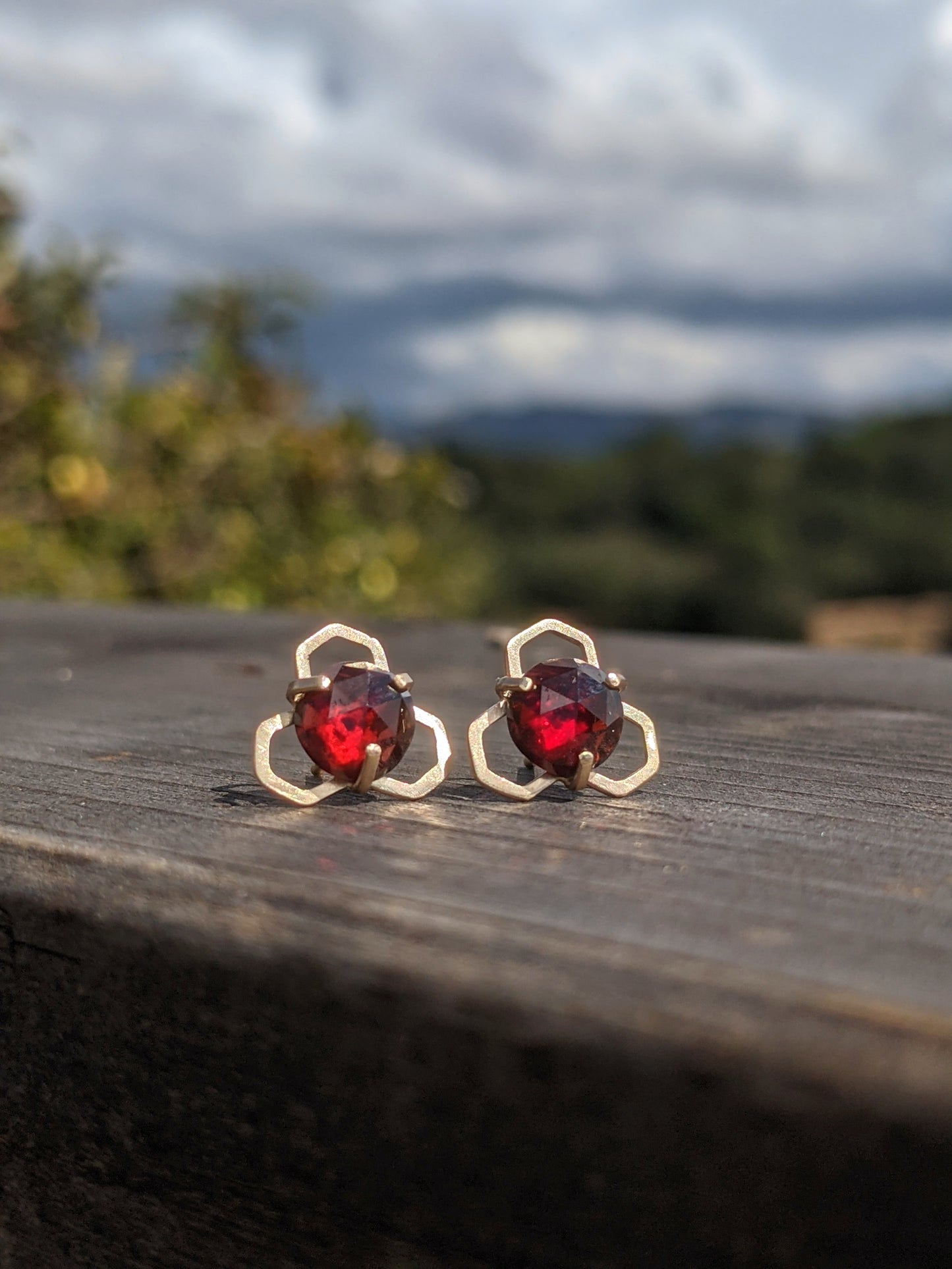 Mini Honey Studs - 14K Gold and Garnet