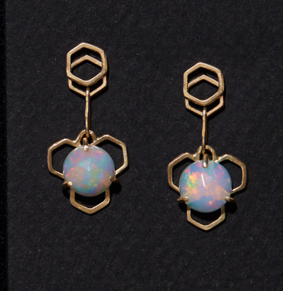 14K Gold Honey Drop Earrings with Opals