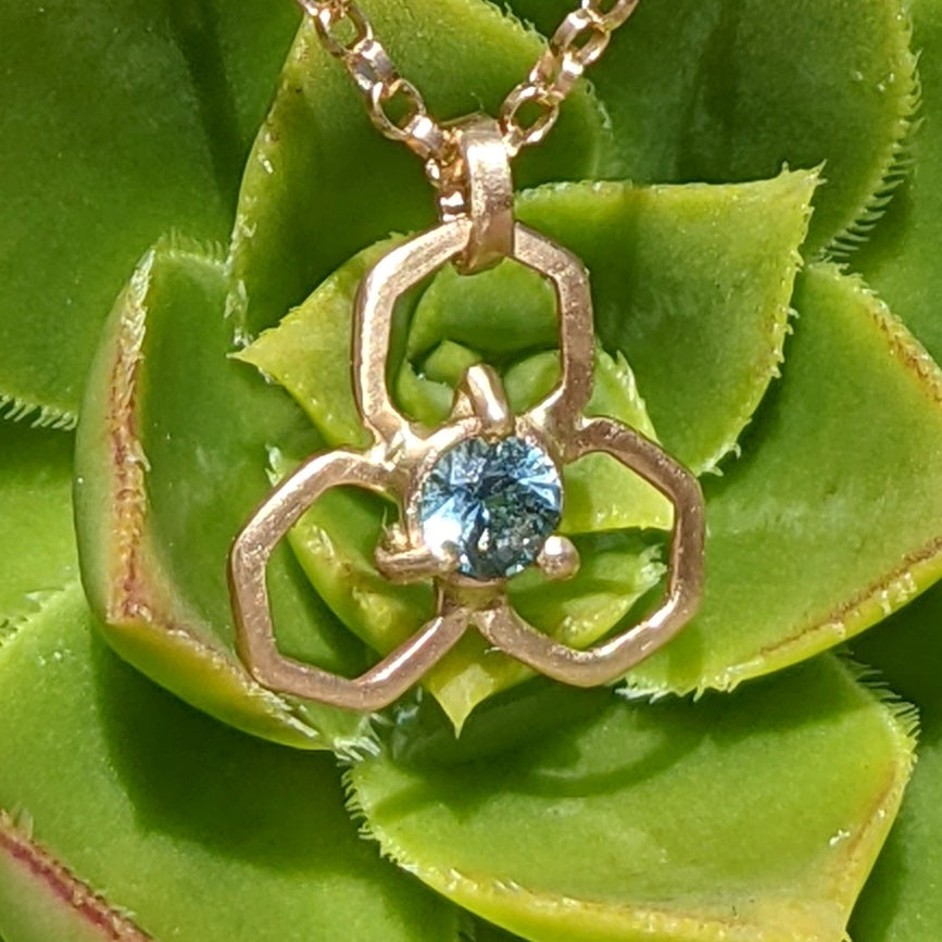 Montana Sapphire 14K Hex Flower Necklace