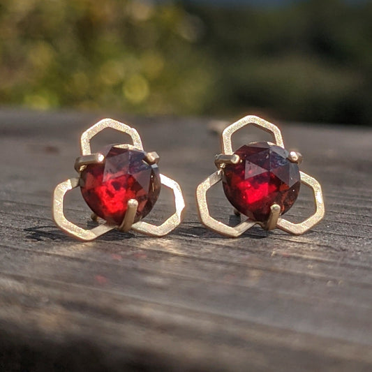 Mini Honey Studs - 14K Gold and Garnet