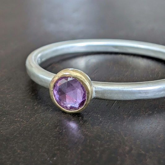 4mm Pink Sapphire Ring 18K and Argentium.jpg