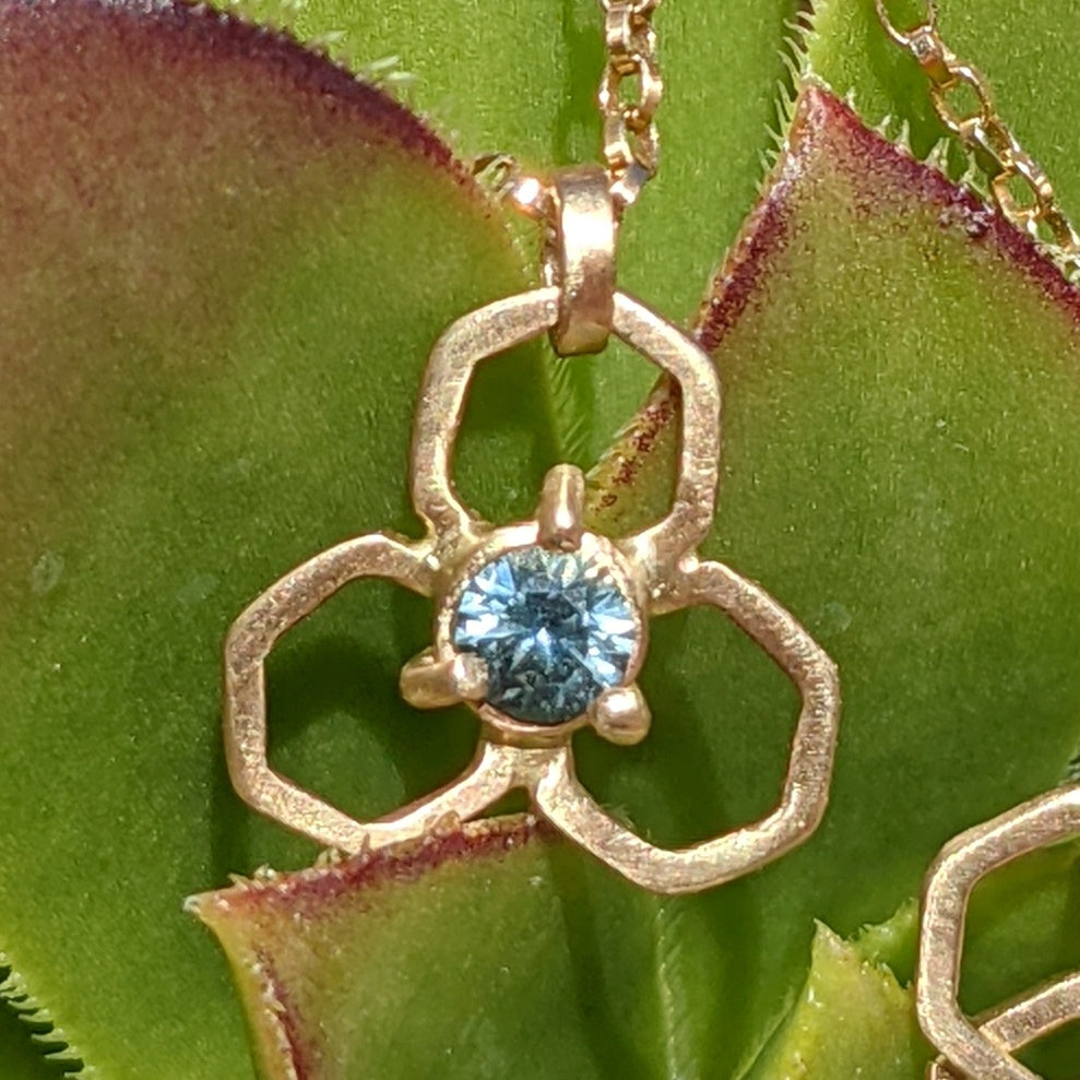 Montana Sapphire 14K Hex Flower Necklace