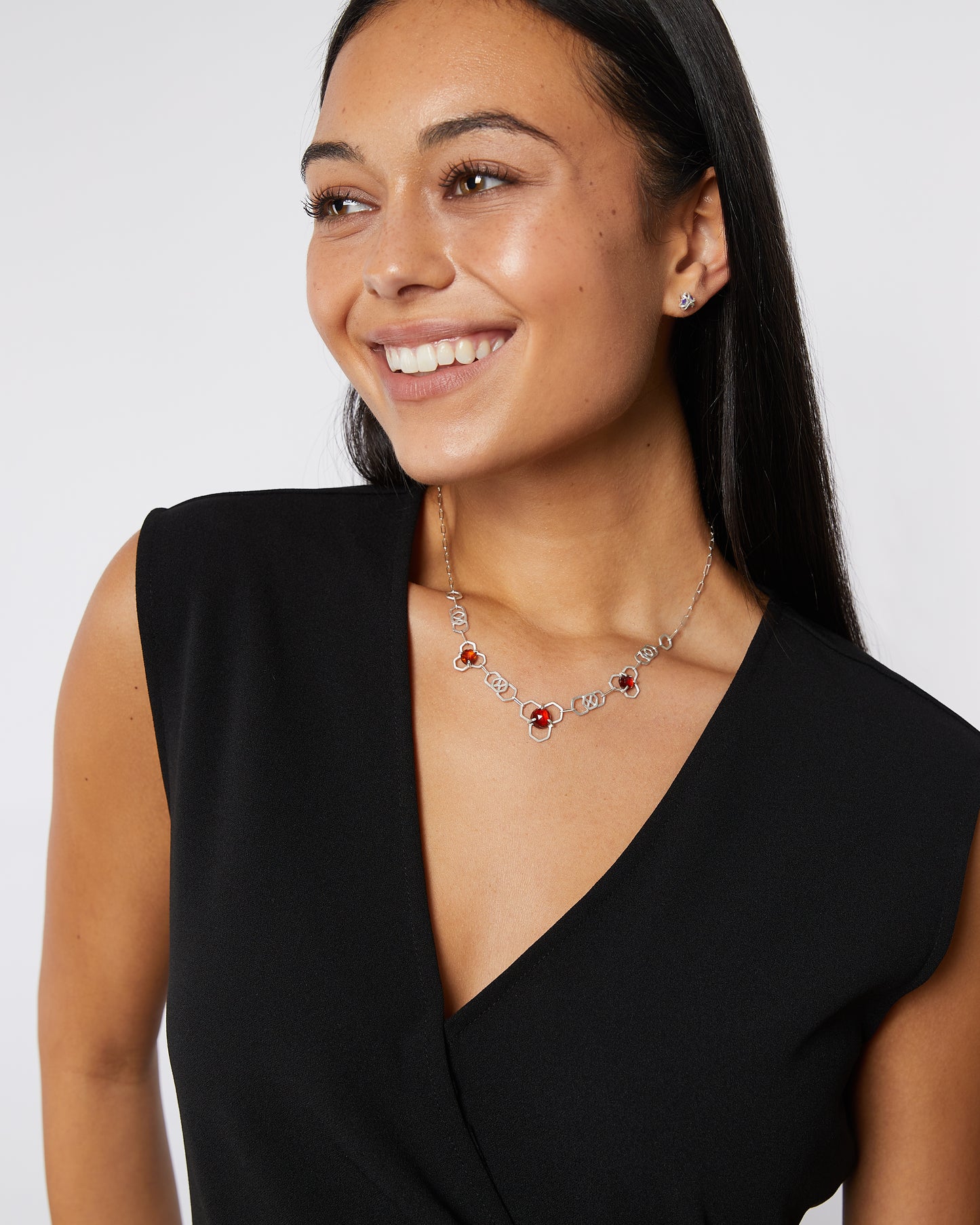 Triple Garnet Honeycomb Chain Necklace