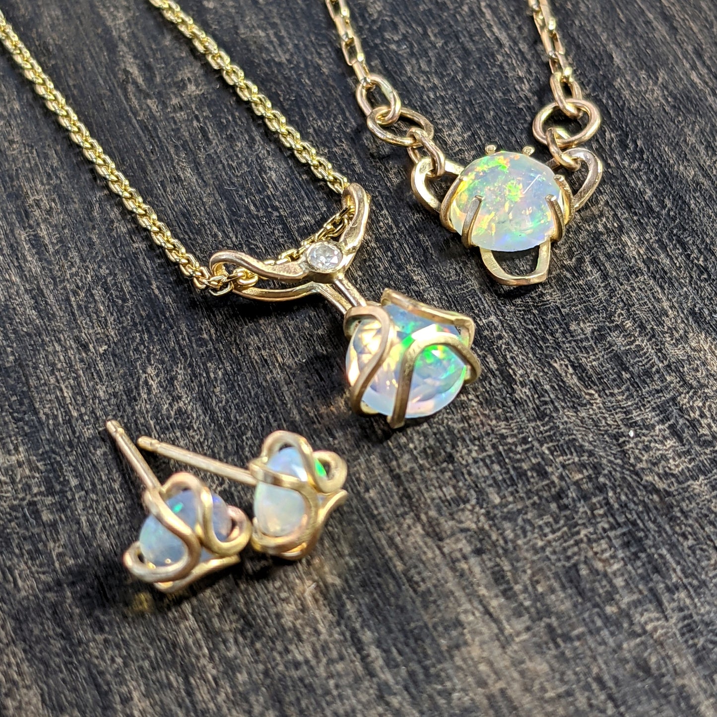 Opal and Diamond Iris Pendant Necklace 14k