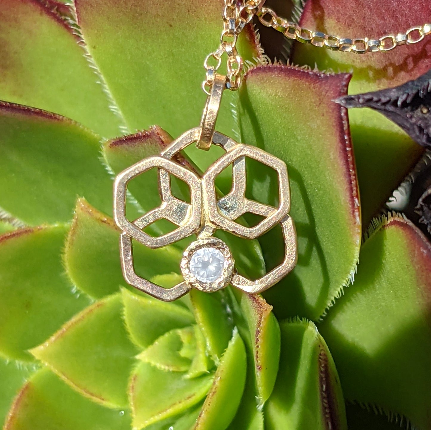 Gold Orchid Honeycomb Pendant with Diamond