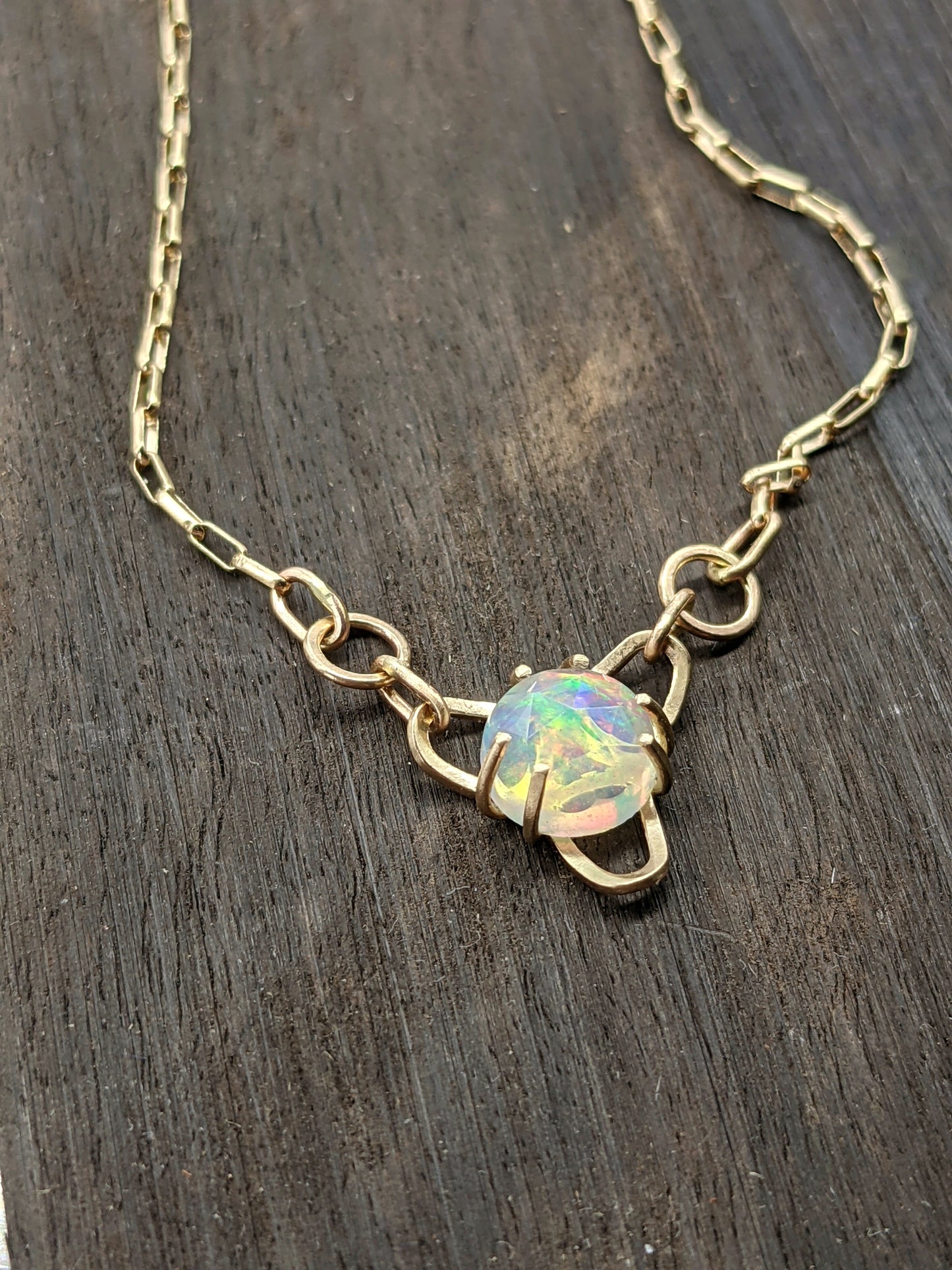 14K Open Iris Necklace with Welo Opal