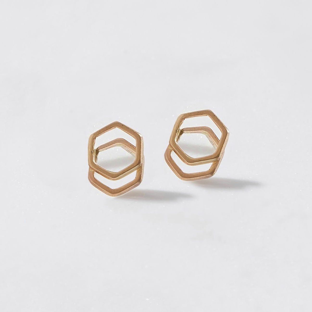 14K Stacked Hex Studs