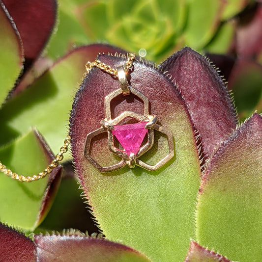 Ruby Honeycomb Flower Pendant Necklace