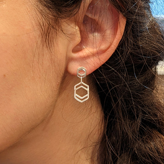 Mirrored Stacked Hex Drop Earrings