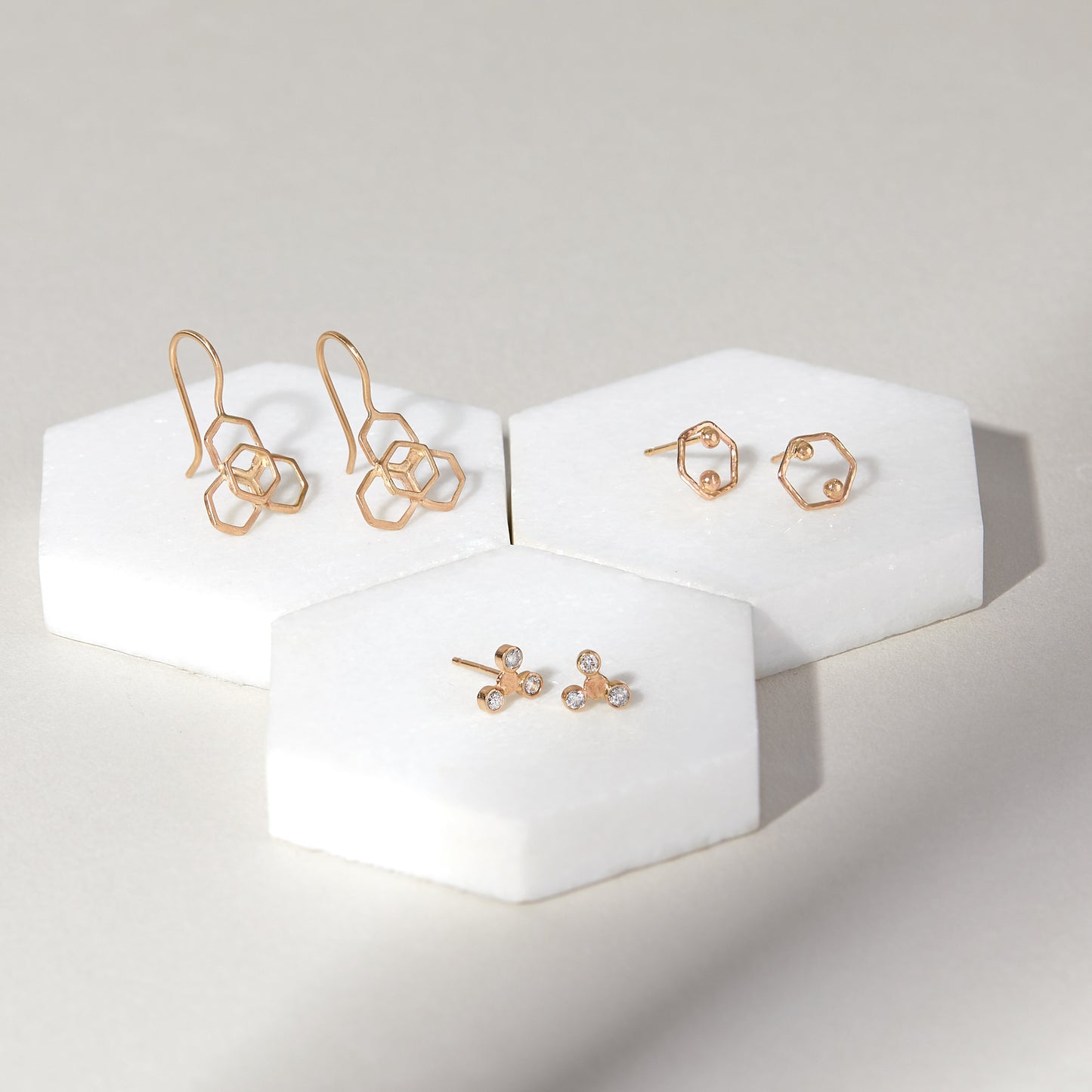 Gold Hex Dot Studs