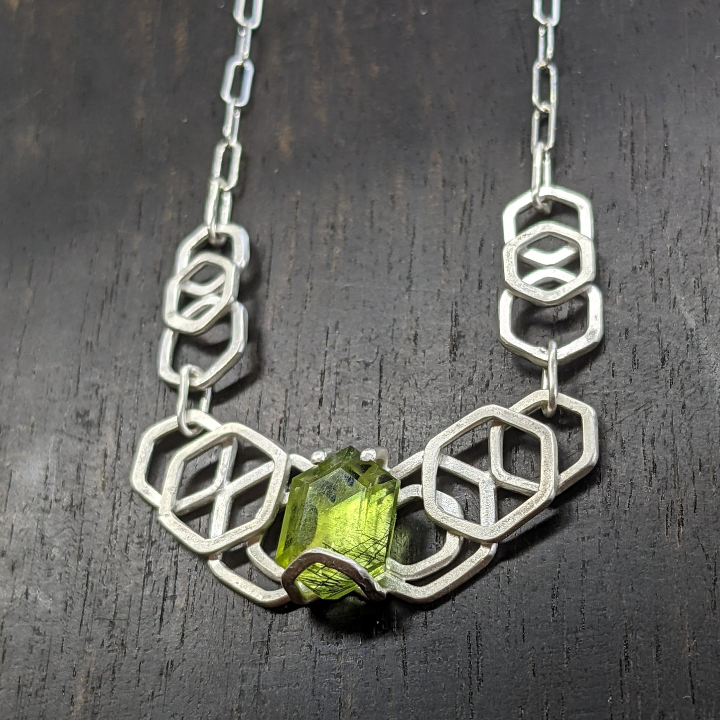 Honeycomb Festoon Necklace with Peridot Hex