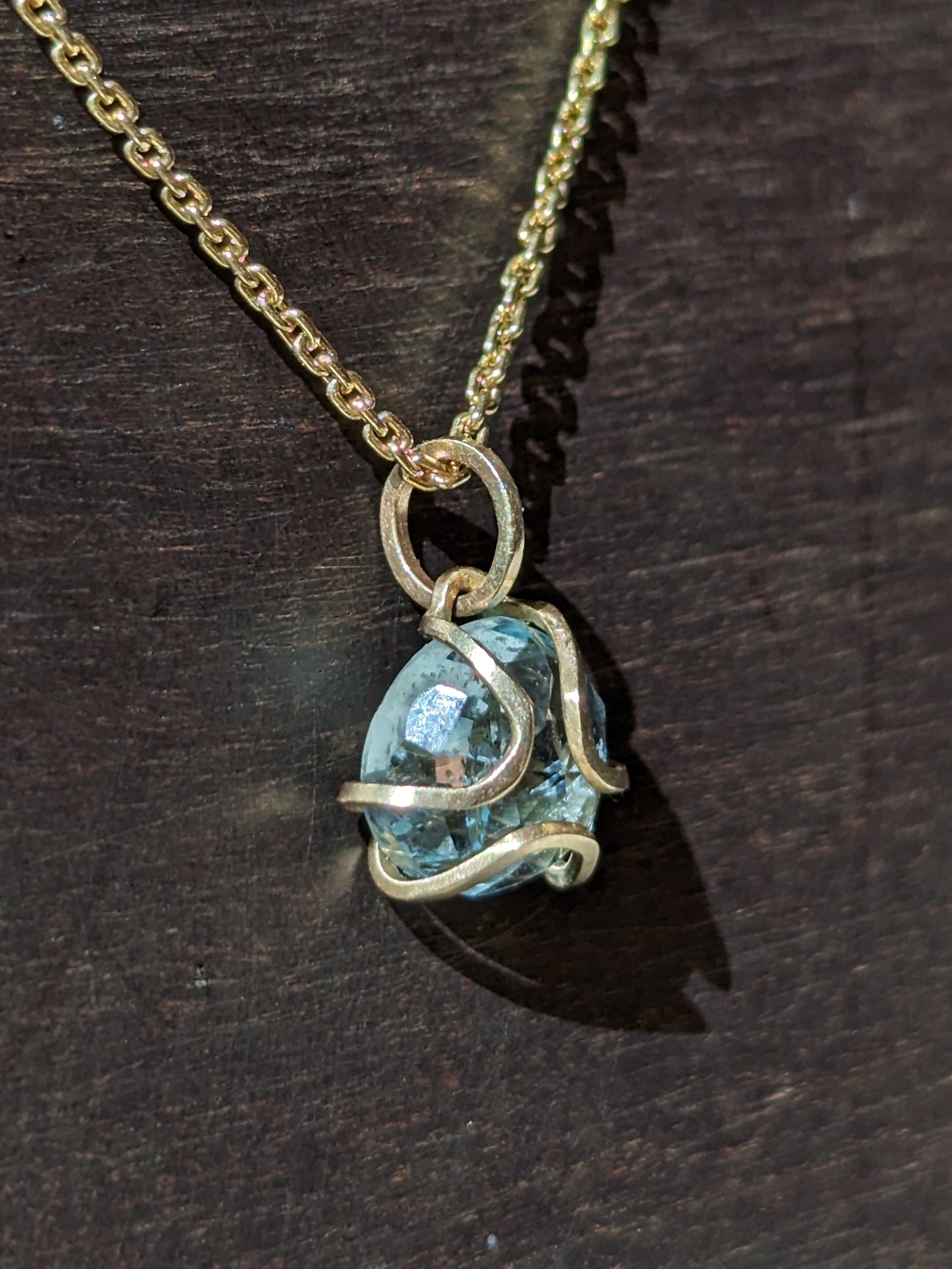 Aquamarine Iris Pendant Necklace 14k Gold