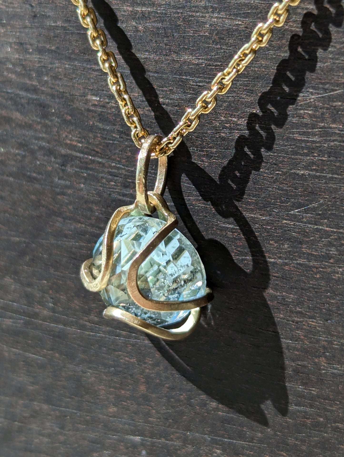 Aquamarine Iris Pendant Necklace 14k Gold