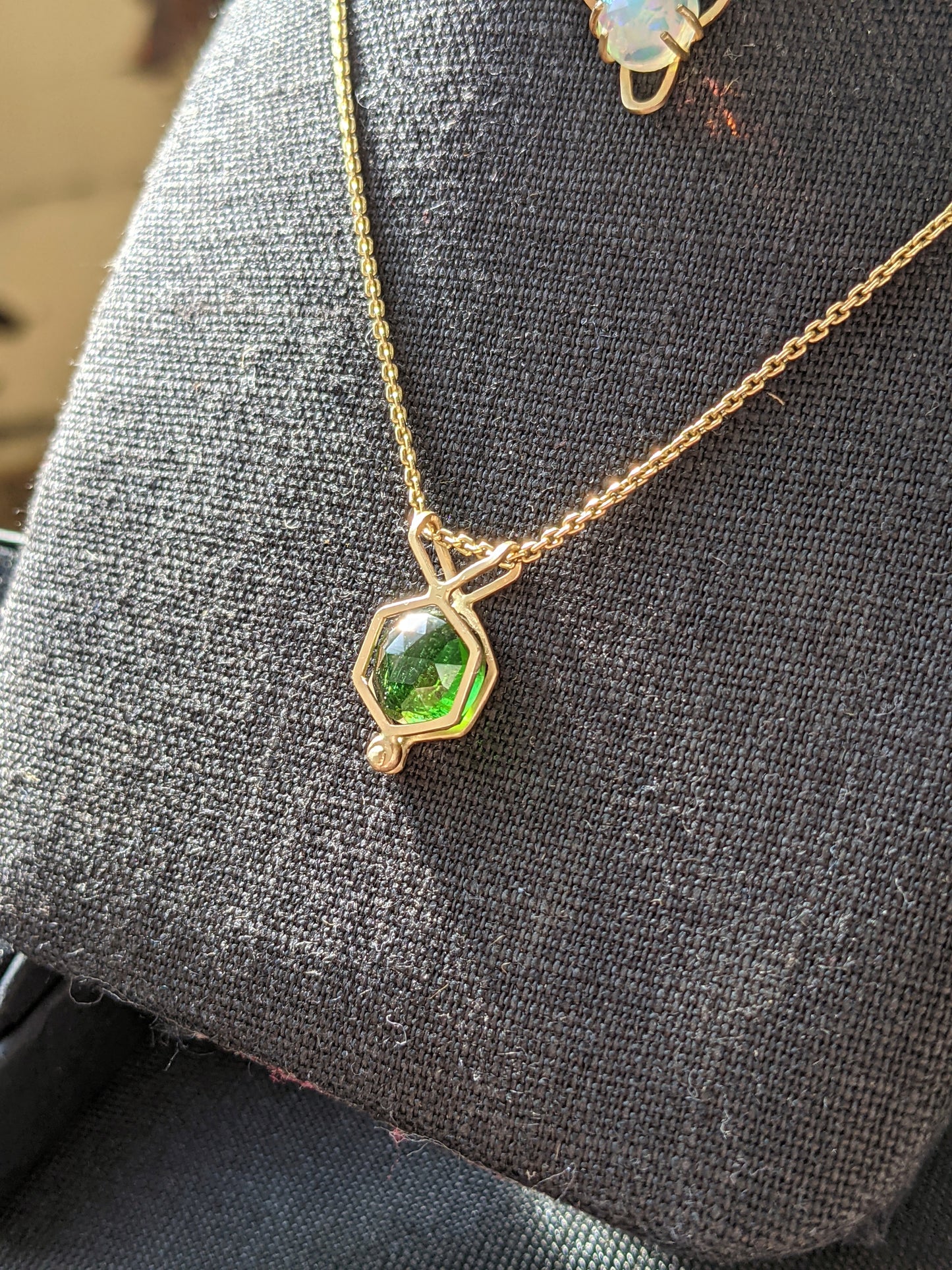 14K Hex Rivet Pendant with Green Tourmaline