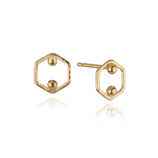 Gold Hex Dot Studs