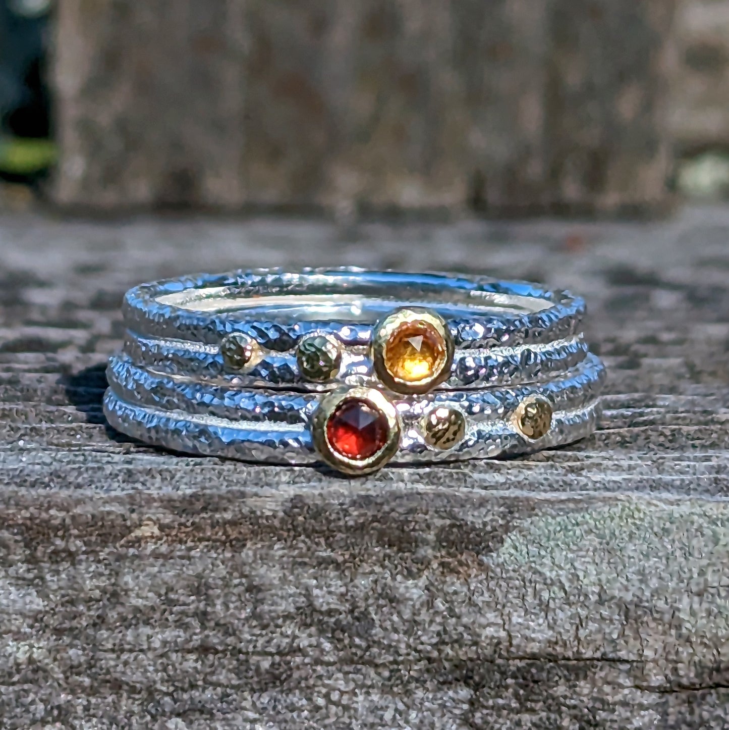 Rough Luxe Stacking Ring with 3mm Gemstones