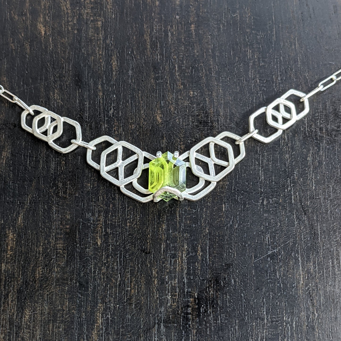 Honeycomb Festoon Necklace with Peridot Hex