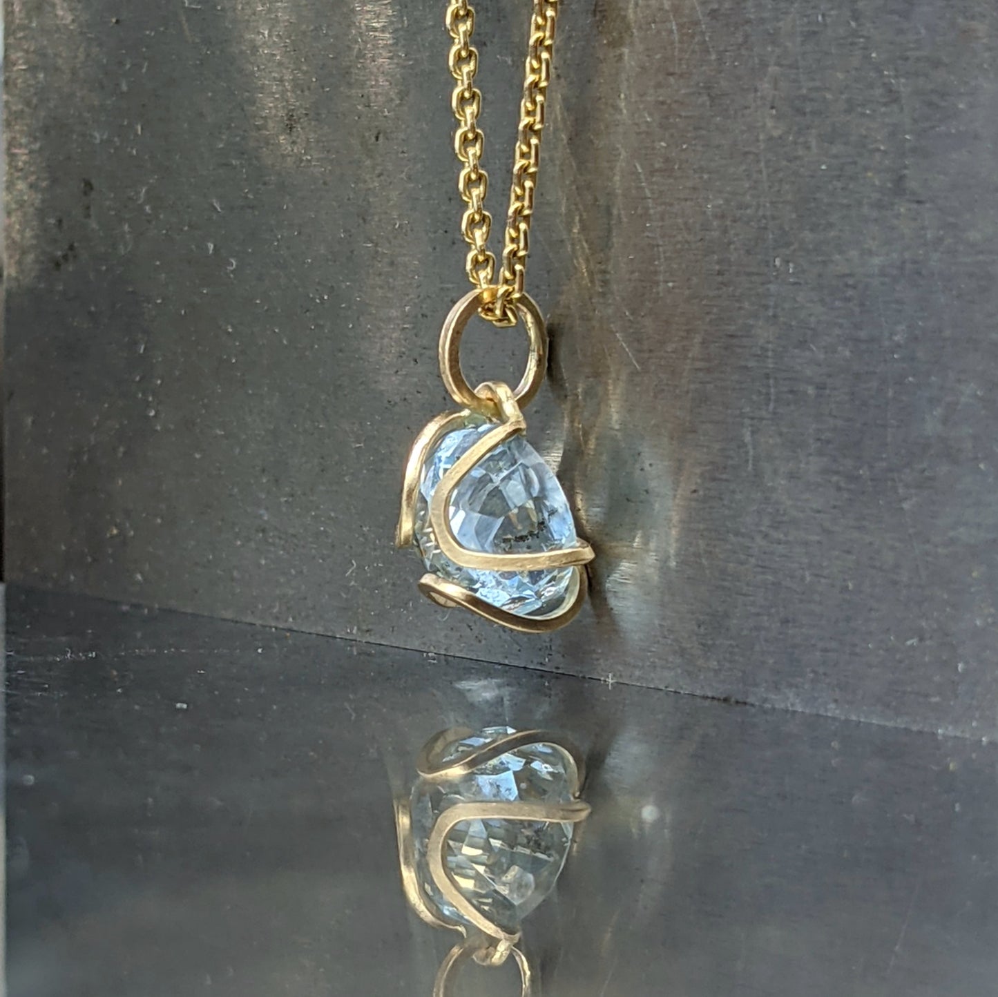 Aquamarine Iris Pendant Necklace 14k Gold