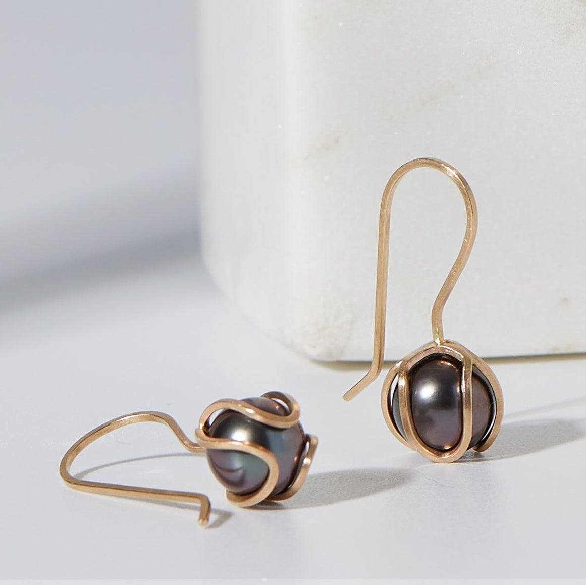 14K Iris Bud Drops with Tahitian Pearls