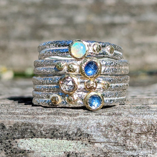 Rough Luxe Stacking Ring with 3mm Gemstones