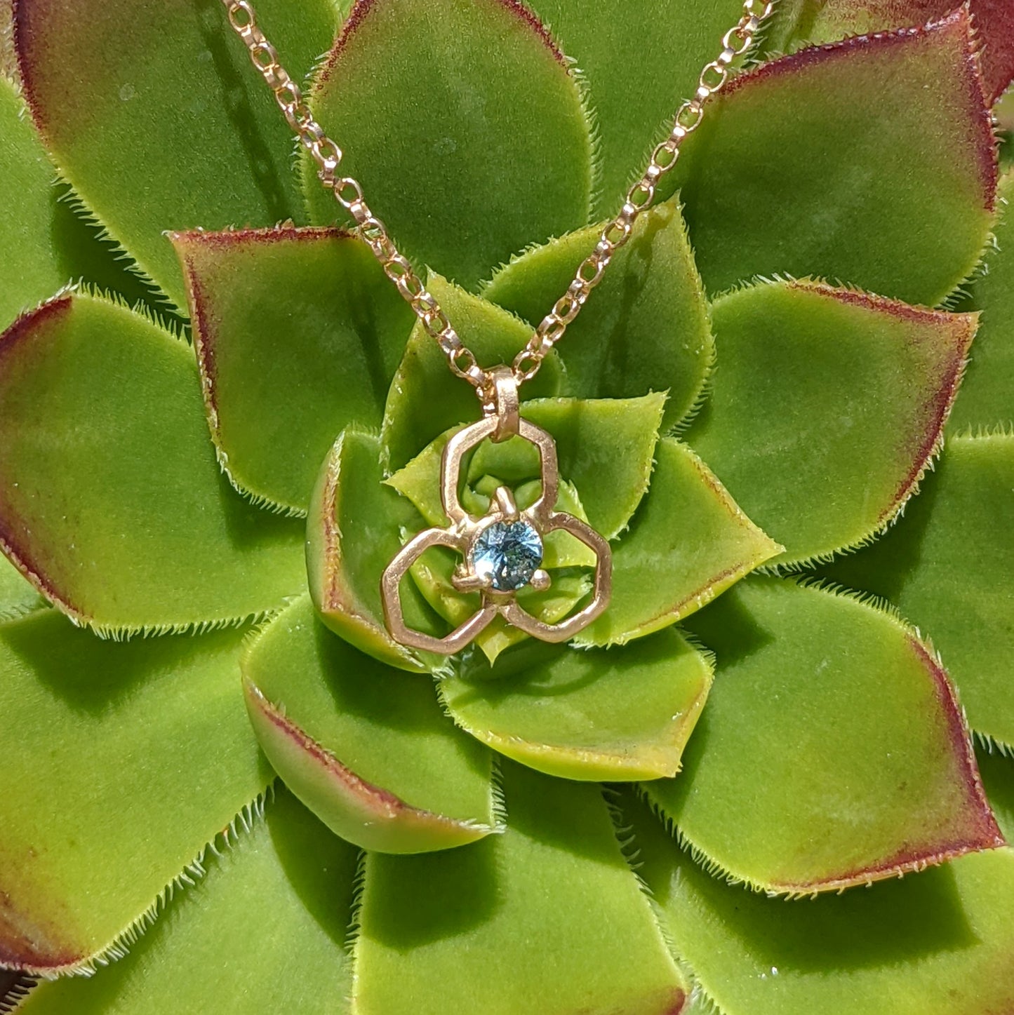 Montana Sapphire 14K Hex Flower Necklace