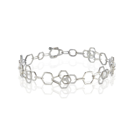 Flower Hex Link Chain Bracelet