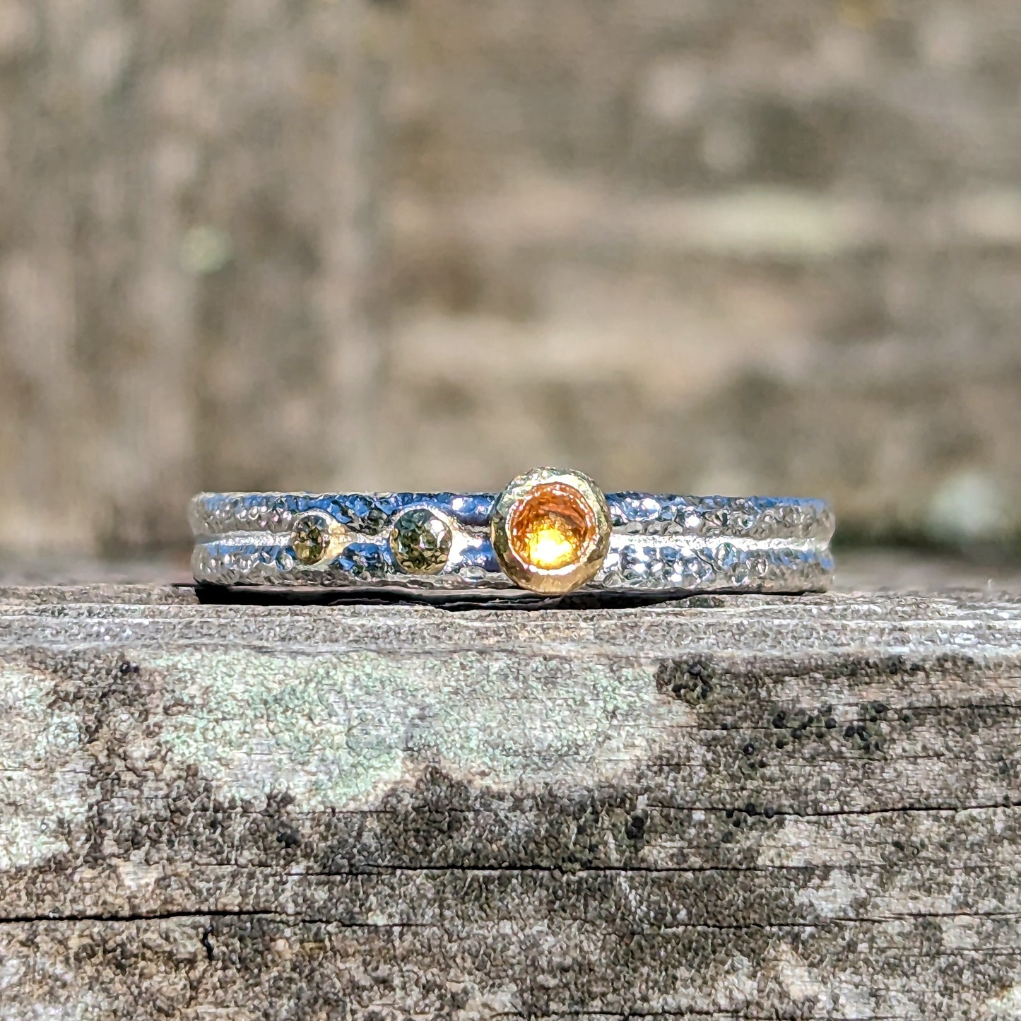 Rough Luxe Stacking Ring with 3mm Gemstones